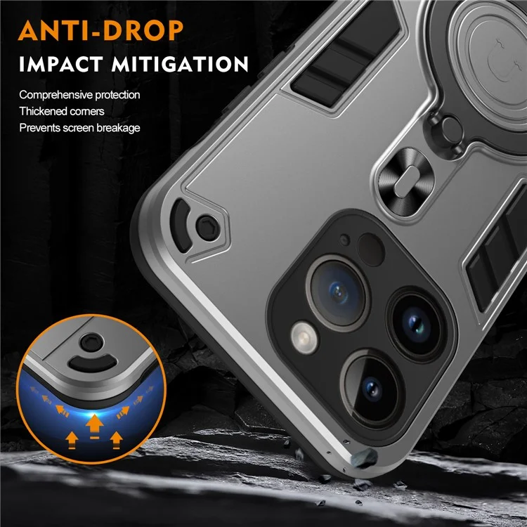 Para Iphone 14 Pro Case Rotable Kickstand PC+TPU Drop Protection Cover Phone - Plata