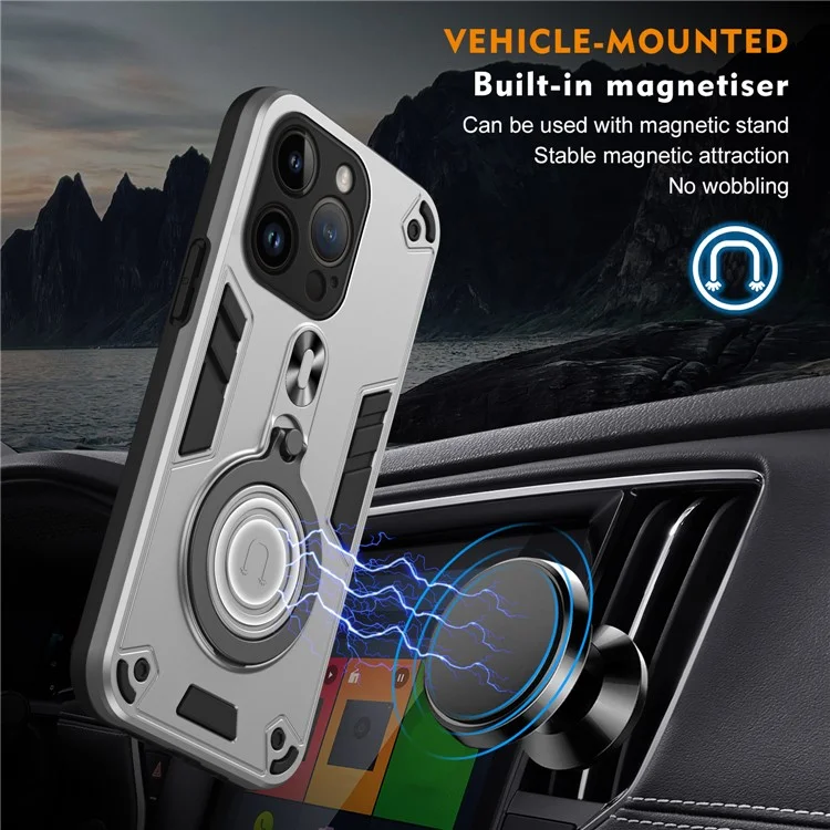Para Iphone 14 Pro Case Rotable Kickstand PC+TPU Drop Protection Cover Phone - Plata