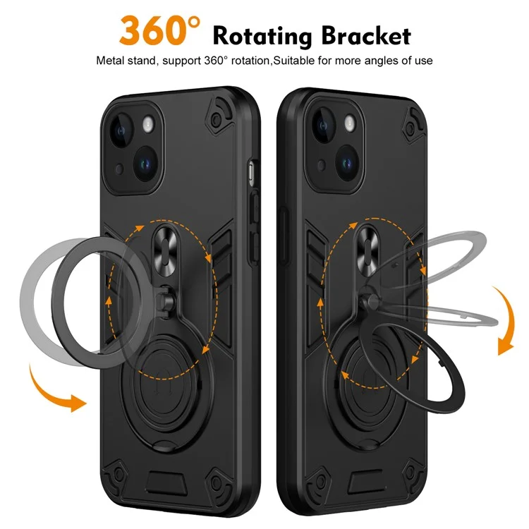 Для Iphone 14 Case Case Atathable Kickstand PC+TPU Защита от Drop Protection Protection - Черный
