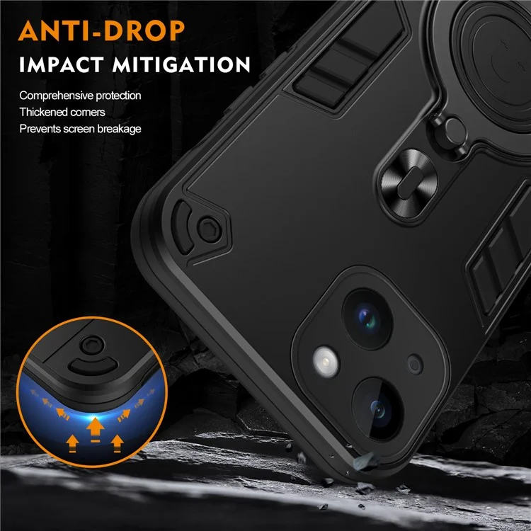 Для Iphone 14 Case Case Atathable Kickstand PC+TPU Защита от Drop Protection Protection - Черный
