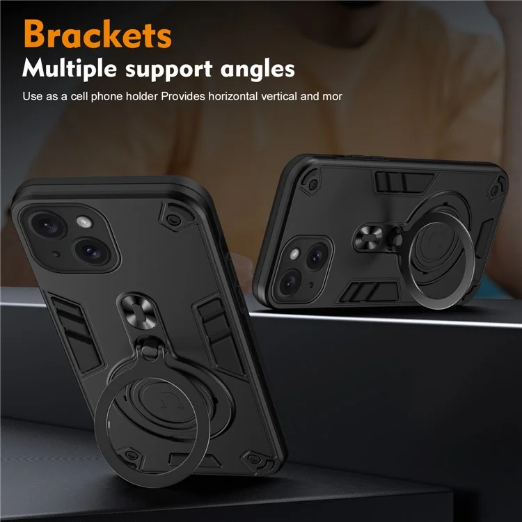 Para Iphone 15 Case Rotatable Kickstand PC+TPU Drop Protection Cover Phone - Negro
