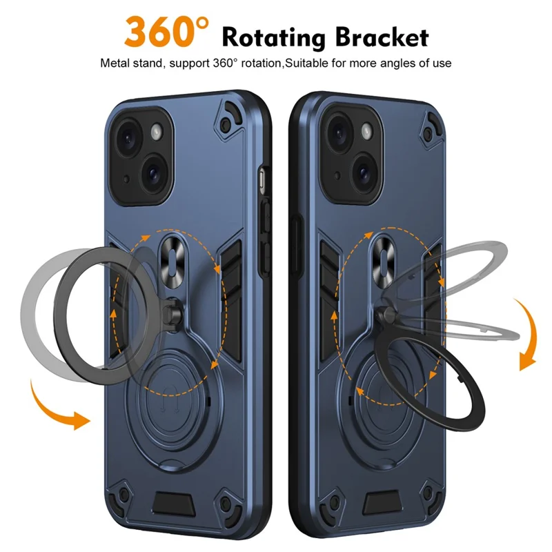 For iPhone 15 Case Rotatable Kickstand PC+TPU Drop Protection Phone Cover - Blue