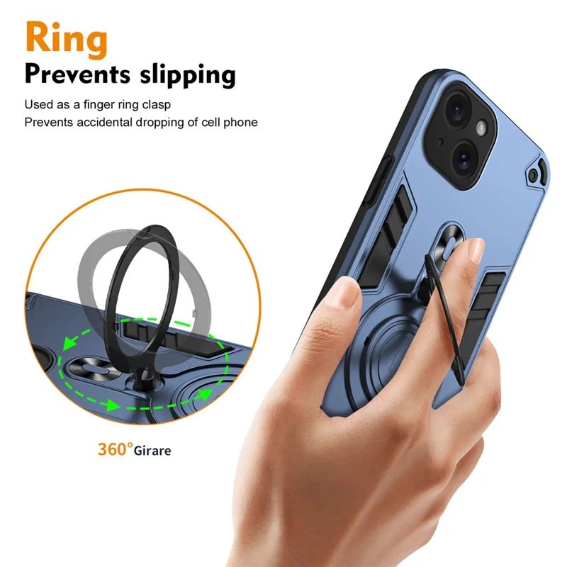 For iPhone 15 Case Rotatable Kickstand PC+TPU Drop Protection Phone Cover - Blue