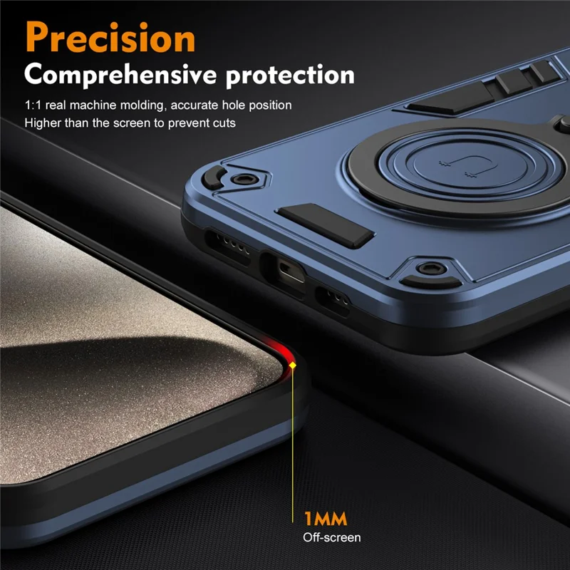 For iPhone 15 Case Rotatable Kickstand PC+TPU Drop Protection Phone Cover - Blue