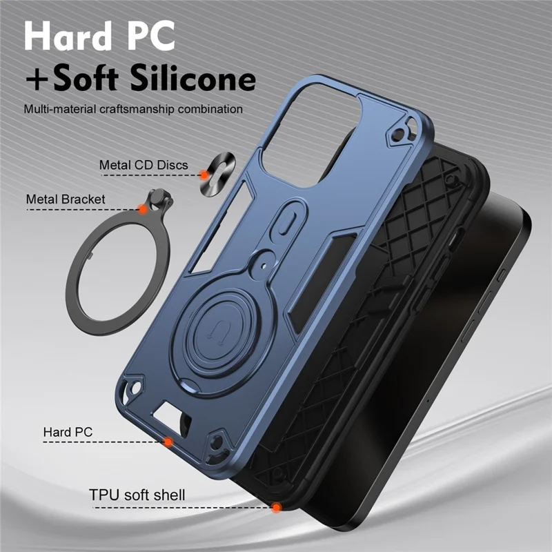 For iPhone 15 Case Rotatable Kickstand PC+TPU Drop Protection Phone Cover - Blue