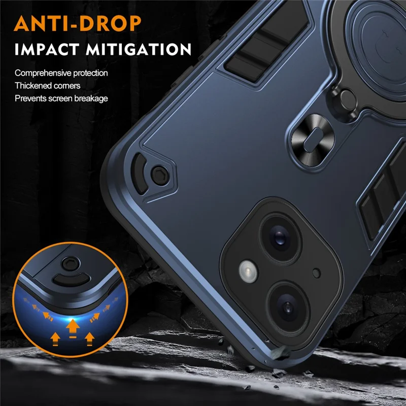 For iPhone 15 Case Rotatable Kickstand PC+TPU Drop Protection Phone Cover - Blue
