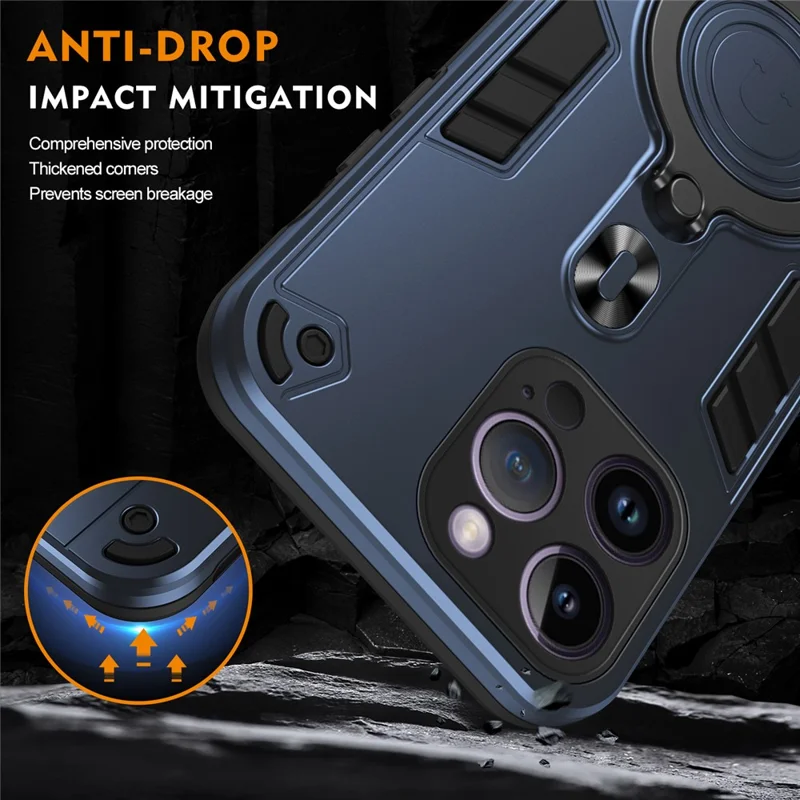 Для Iphone 14 Pro Max Case Case Rowtable Kickstand PC+TPU Защита от Выпадения Телефона. - Синий
