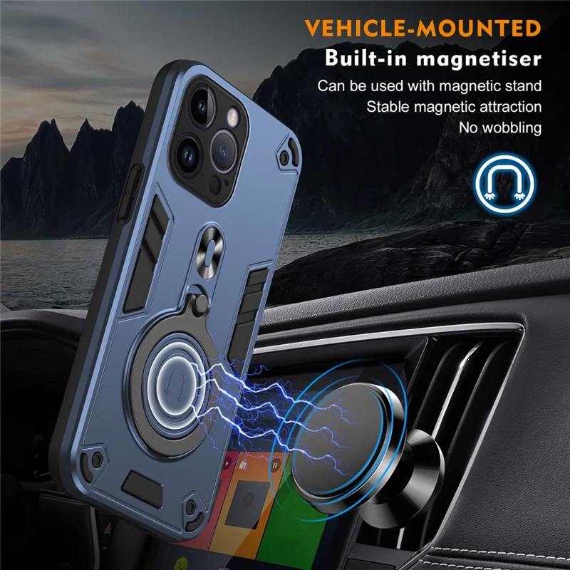 Для Iphone 14 Pro Max Case Case Rowtable Kickstand PC+TPU Защита от Выпадения Телефона. - Синий