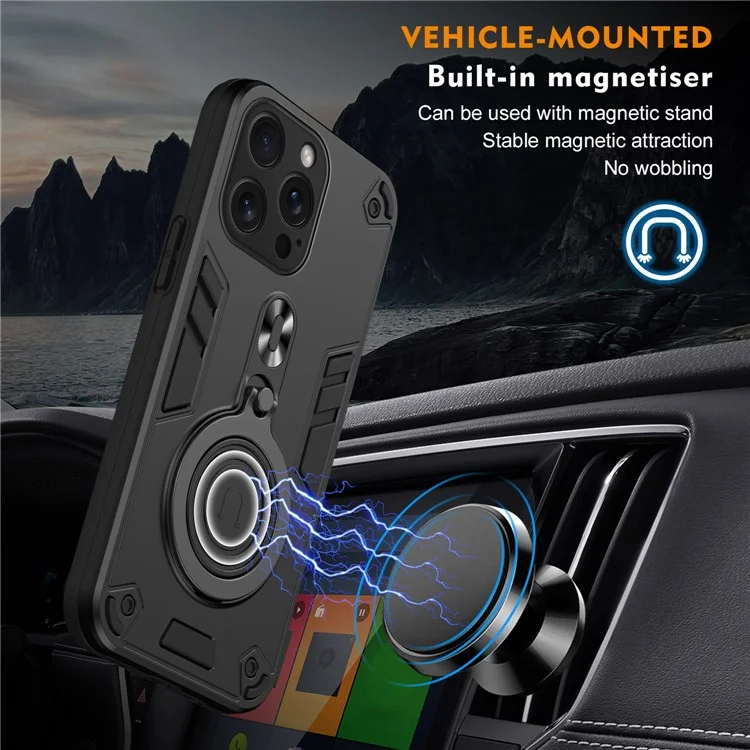 Para Iphone 15 Pro Max Case Rotativo pc PC+TPU Drop Protection Cover Phone - Negro