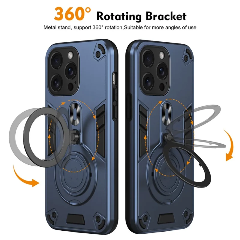 For iPhone 15 Pro Max Case Rotatable Kickstand PC+TPU Drop Protection Phone Cover - Blue
