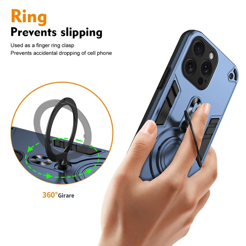For iPhone 15 Pro Max Case Rotatable Kickstand PC+TPU Drop Protection Phone Cover - Blue