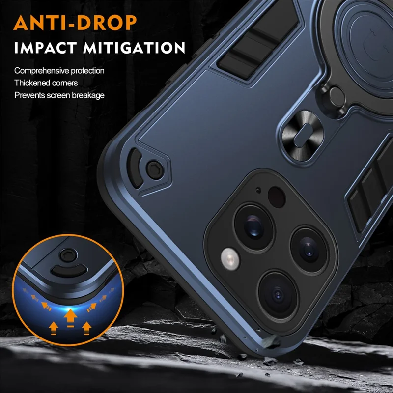 For iPhone 15 Pro Max Case Rotatable Kickstand PC+TPU Drop Protection Phone Cover - Blue