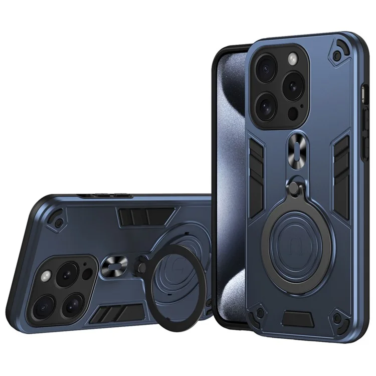 Pour Iphone 15 Pro Case Rotatif Kickstand pc + Tpu Drop Protection Téléphone Cover - Bleu