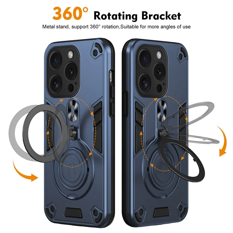 Pour Iphone 15 Pro Case Rotatif Kickstand pc + Tpu Drop Protection Téléphone Cover - Bleu