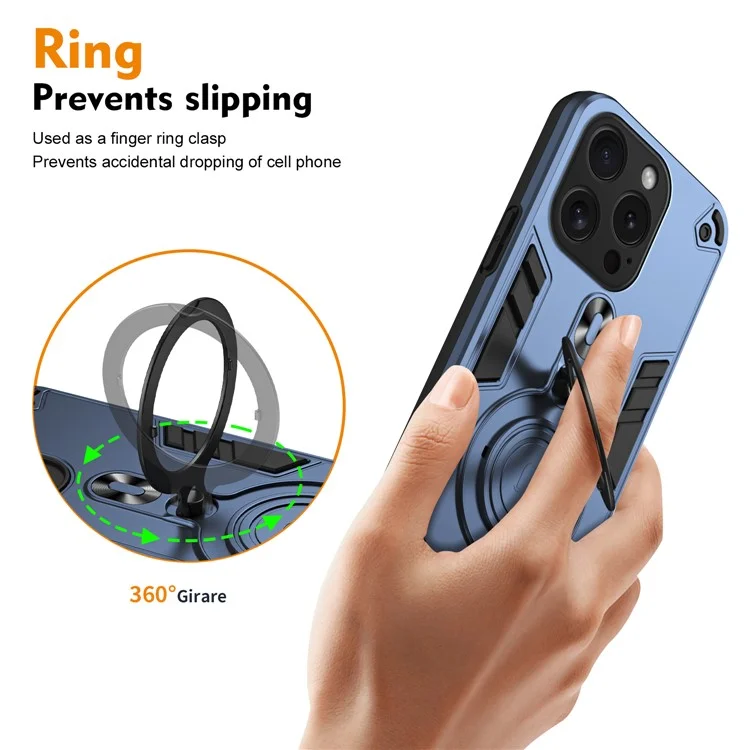 Pour Iphone 15 Pro Case Rotatif Kickstand pc + Tpu Drop Protection Téléphone Cover - Bleu