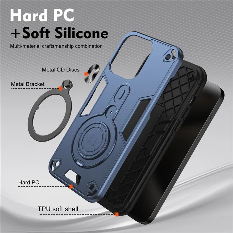 Pour Iphone 15 Pro Case Rotatif Kickstand pc + Tpu Drop Protection Téléphone Cover - Bleu