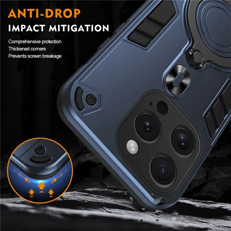 Pour Iphone 15 Pro Case Rotatif Kickstand pc + Tpu Drop Protection Téléphone Cover - Bleu