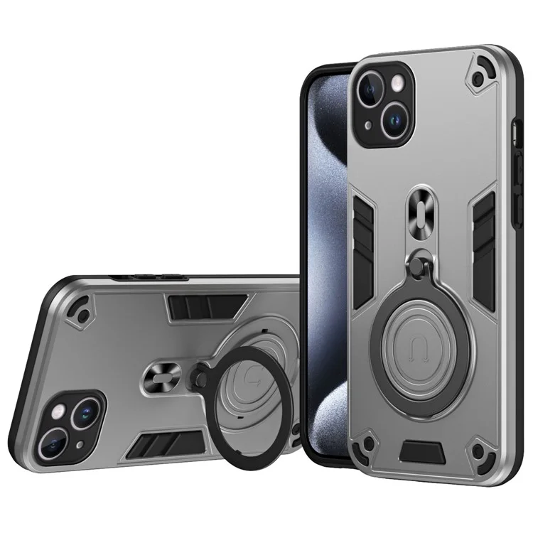 Для Iphone 15 Plus Case Rowtable Kickstand PC+TPU Защита от Drop Protection Protection - Серебро