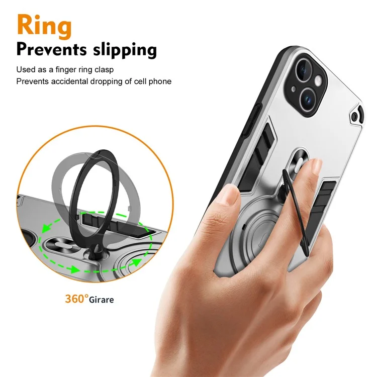 Для Iphone 15 Plus Case Rowtable Kickstand PC+TPU Защита от Drop Protection Protection - Серебро