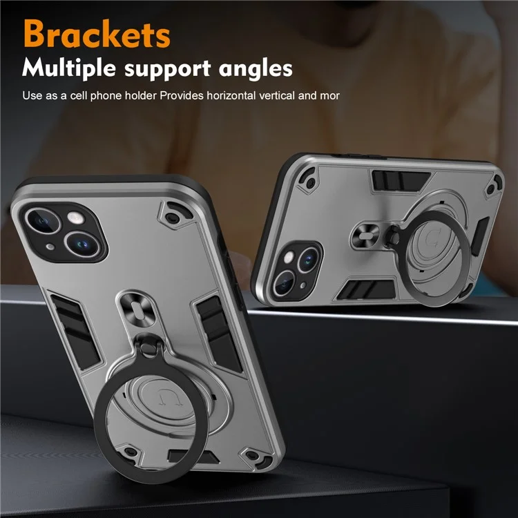 Для Iphone 15 Plus Case Rowtable Kickstand PC+TPU Защита от Drop Protection Protection - Серебро