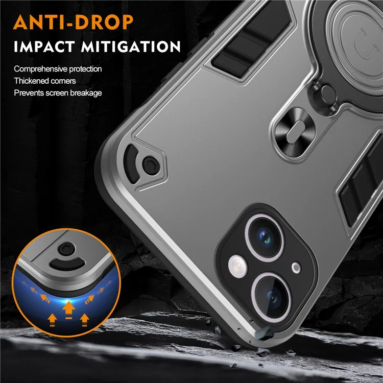 Для Iphone 15 Plus Case Rowtable Kickstand PC+TPU Защита от Drop Protection Protection - Серебро