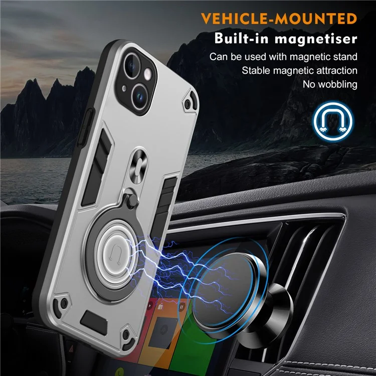 Для Iphone 15 Plus Case Rowtable Kickstand PC+TPU Защита от Drop Protection Protection - Серебро
