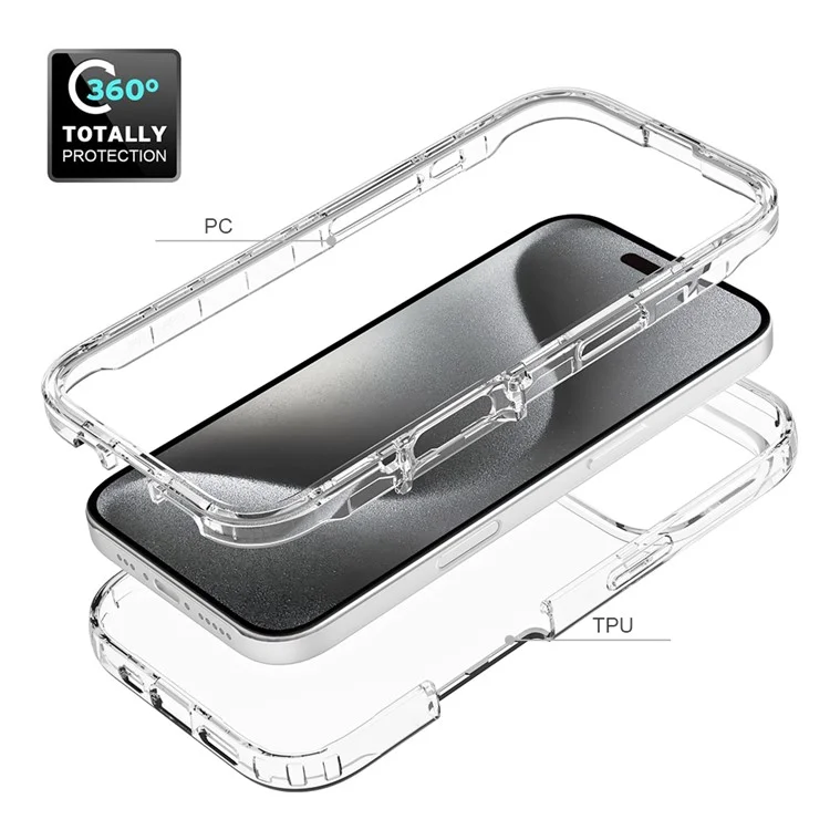 For iPhone 16 Pro Case Shockproof TPU+PC Hybrid Phone Cover - Transparent