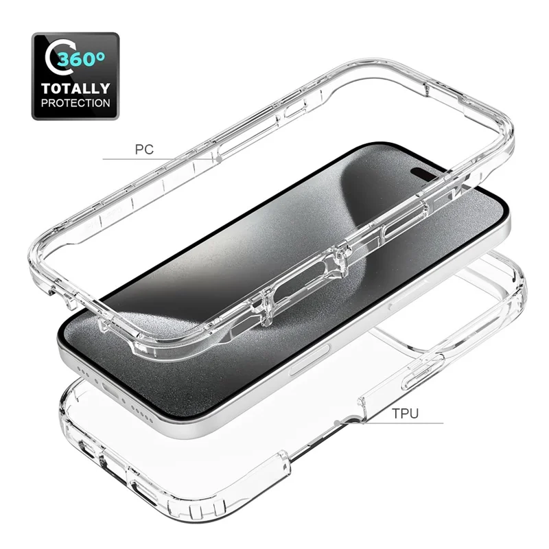 For iPhone 16 Pro Max Case Shockproof TPU+PC Hybrid Phone Cover - Transparent