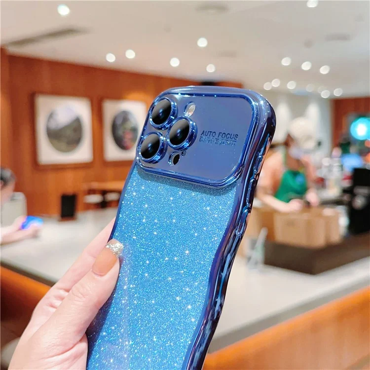 Чехол для iPhone 16 Pro, Electroplating Curly Frame TPU Glitter Phone Cover Large Window - Синий
