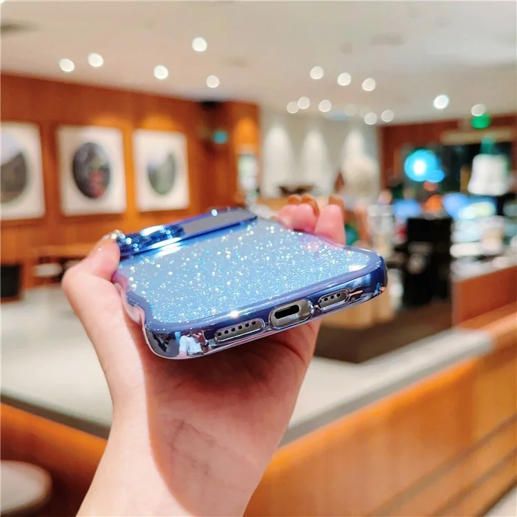Чехол для iPhone 16 Pro, Electroplating Curly Frame TPU Glitter Phone Cover Large Window - Синий