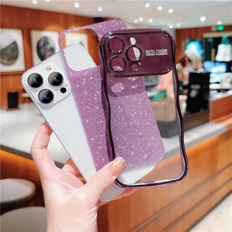Чехол для iPhone 16 Pro, Electroplating Curly Frame TPU Glitter Phone Cover Large Window - Синий