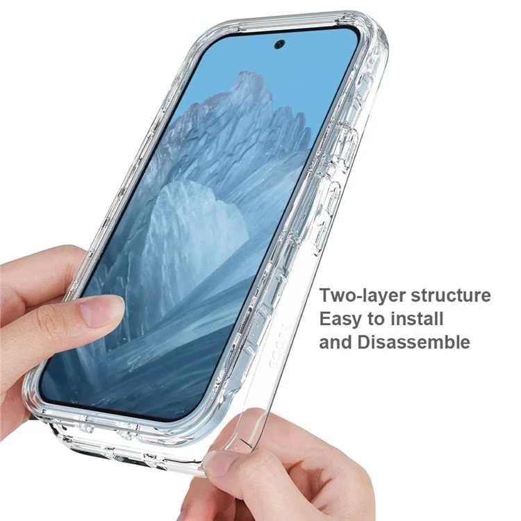For Google Pixel 9 / 9 Pro Case TPU+PC Full Protection Shockproof Phone Cover with PET Screen Guard - Transparent