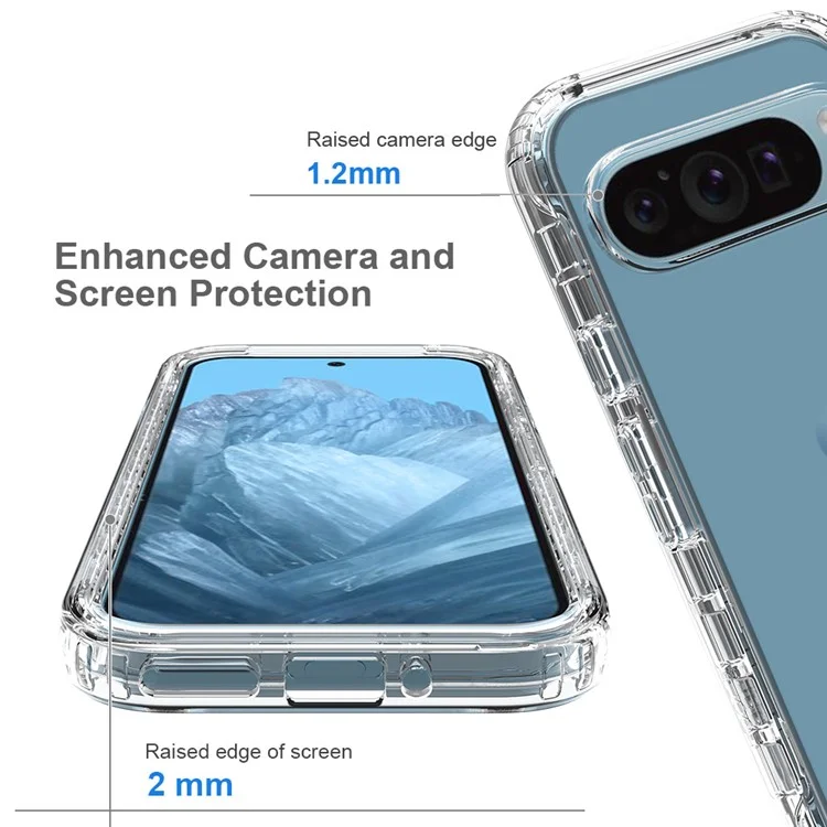 For Google Pixel 9 / 9 Pro Case TPU+PC Full Protection Shockproof Phone Cover with PET Screen Guard - Transparent