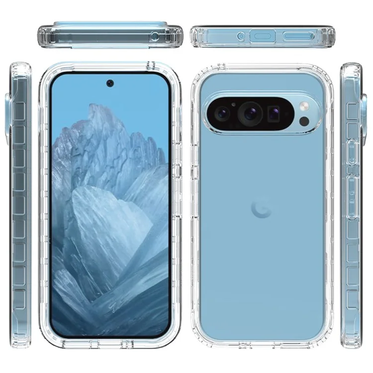 For Google Pixel 9 / 9 Pro Case TPU+PC Full Protection Shockproof Phone Cover with PET Screen Guard - Transparent