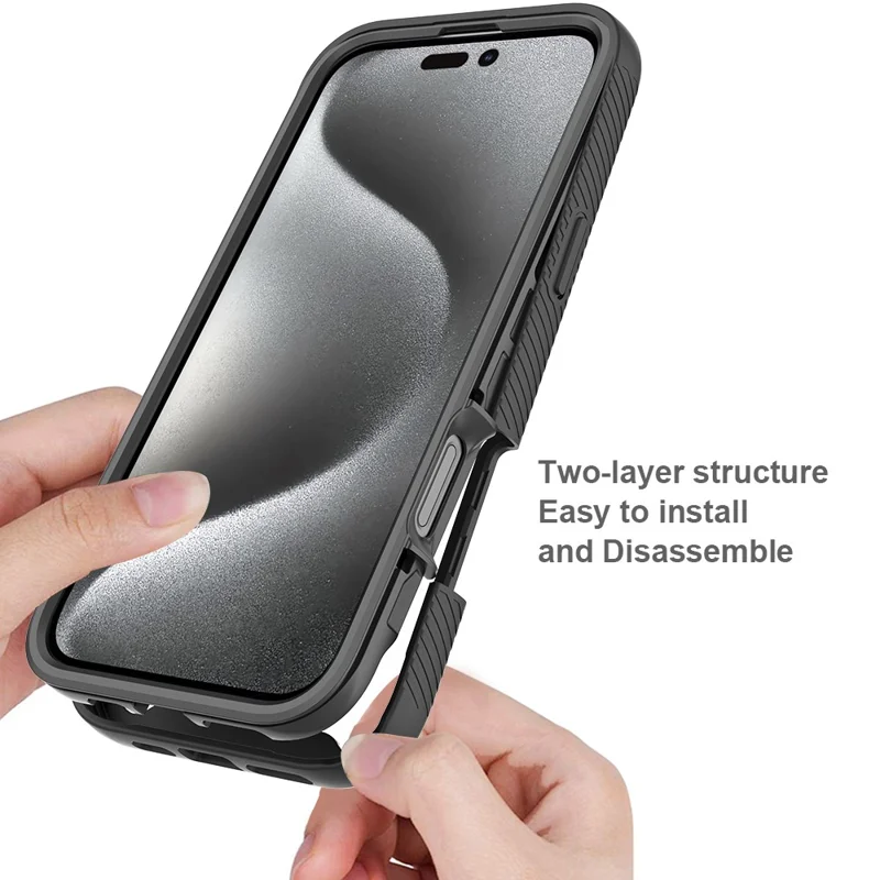 For iPhone 16 Pro Max Magnetic Case PC+TPU Phone Cover with PET Screen Film All-Around Protection - Black
