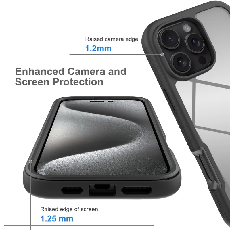 For iPhone 16 Pro Max Magnetic Case PC+TPU Phone Cover with PET Screen Film All-Around Protection - Black