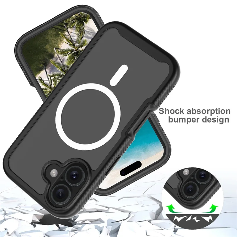 For iPhone 16 Pro Magnetic Case PC+TPU Phone Cover with PET Screen Film All-Around Protection - Black