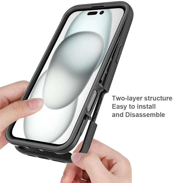 Para iPhone 16 Plus Magnetic Case PC+TPU Phone Cover com PET Screen Film Proteção em Todas as Áreas - Preto