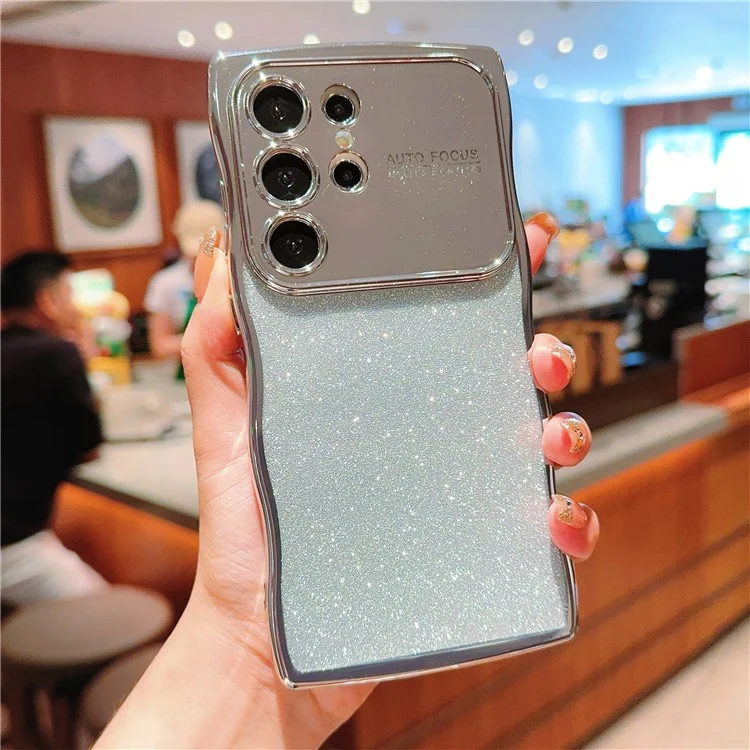 Para Samsung Galaxy S24 Ultra Carcasa Electrochapado Marco Rizado Tpu Brillo Teléfono Cubierta Ventana Grande - Plata