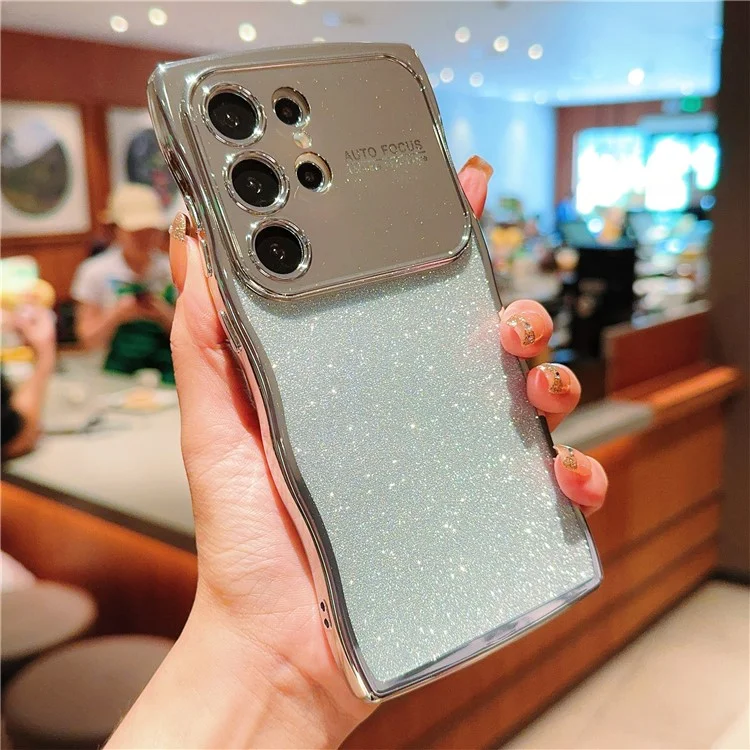 Para Samsung Galaxy S24 Ultra Carcasa Electrochapado Marco Rizado Tpu Brillo Teléfono Cubierta Ventana Grande - Plata