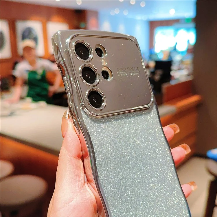 Para Samsung Galaxy S24 Ultra Carcasa Electrochapado Marco Rizado Tpu Brillo Teléfono Cubierta Ventana Grande - Plata