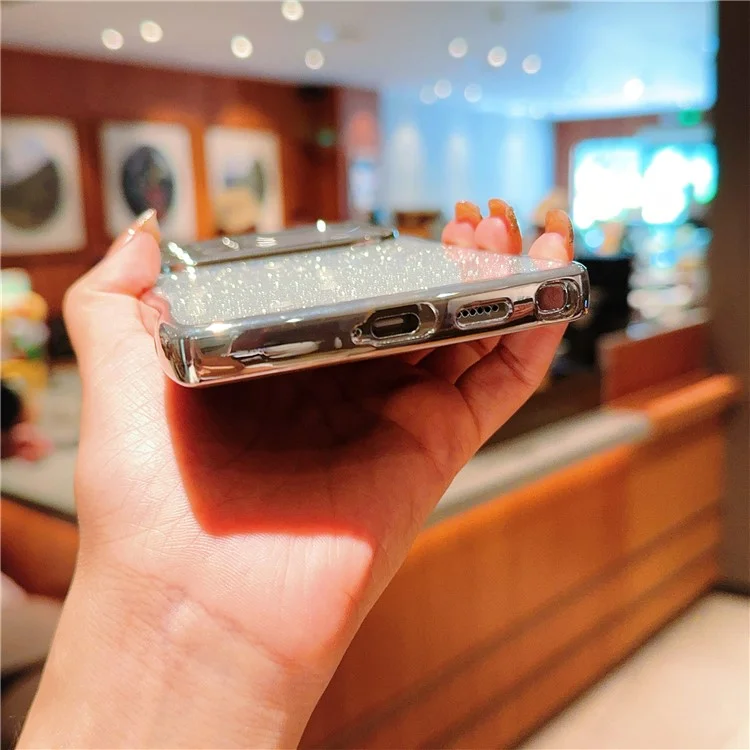 Para Samsung Galaxy S24 Ultra Carcasa Electrochapado Marco Rizado Tpu Brillo Teléfono Cubierta Ventana Grande - Plata