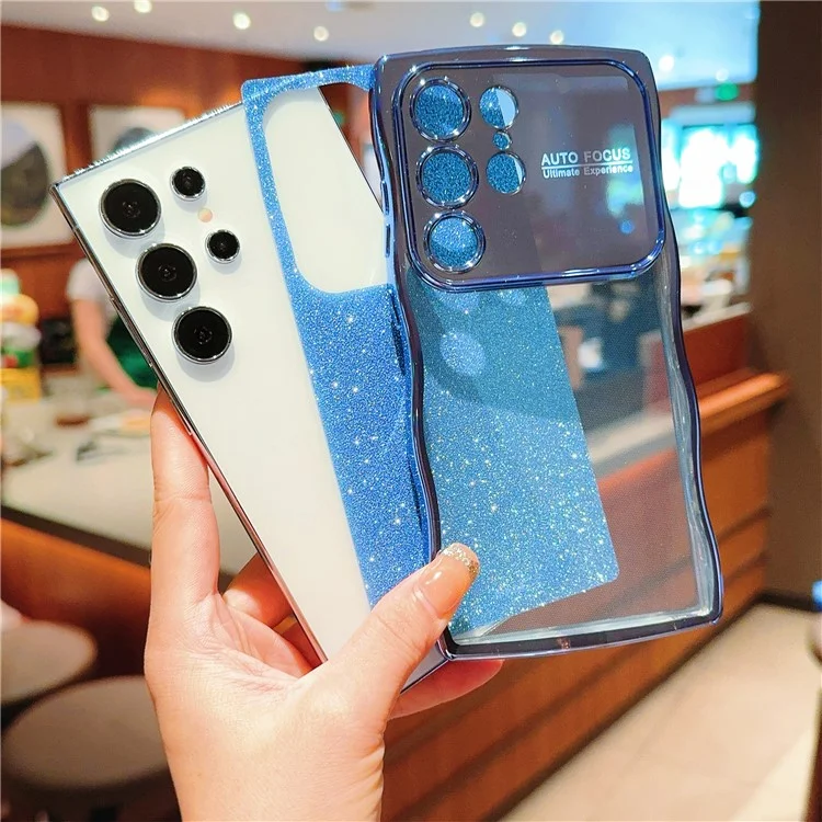 Para Samsung Galaxy S24 Ultra Carcasa Electrochapado Marco Rizado Tpu Brillo Teléfono Cubierta Ventana Grande - Plata