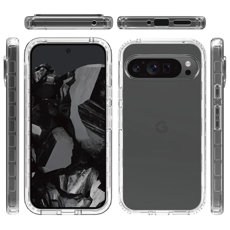 For Google Pixel 9 Pro XL Case Shockproof TPU+PC Hybrid Phone Cover - Transparent
