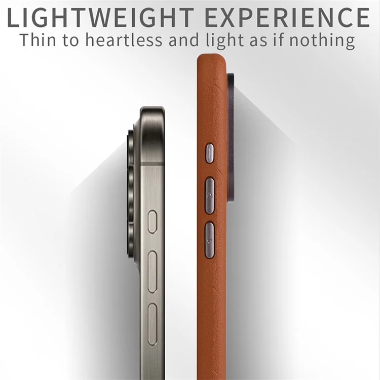 For iPhone 16 Pro Max Case Imprinted Anti-Fingerprint PU+TPU Phone Cover with Metal Buttons - Brown