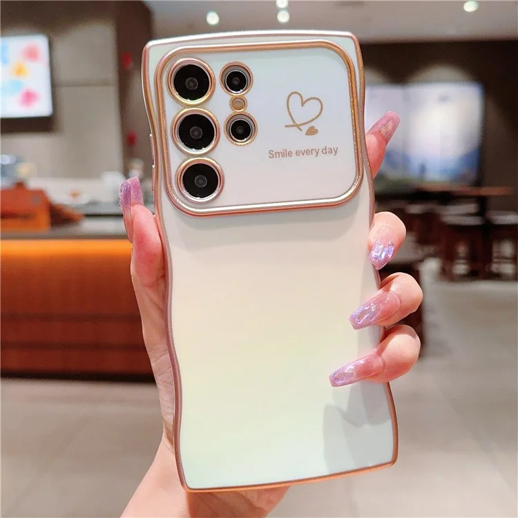 Für Samsung Galaxy S24 Ultra Case Curly Form Love Heart TPU Phone Deckung Irisierender Gradienten - Farbenfrohes Weiß