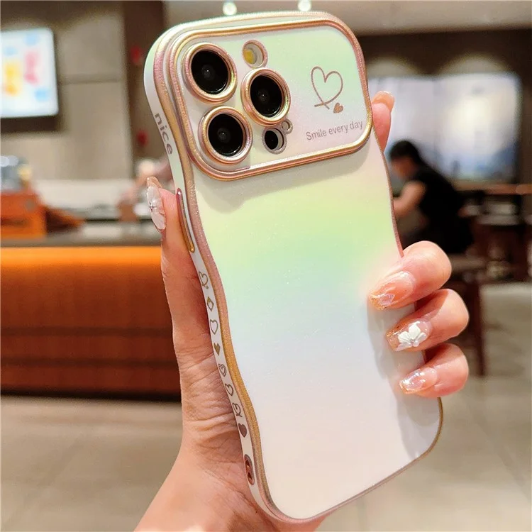 Für Das Iphone 16 Pro Case Curly Form Love Heart TPU Phone Deckung Iriäzierender Gradienten - Farbenfrohes Weiß