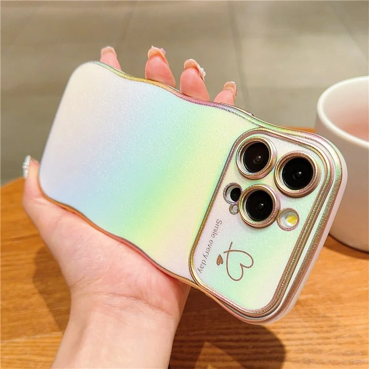 Für Das Iphone 16 Pro Case Curly Form Love Heart TPU Phone Deckung Iriäzierender Gradienten - Farbenfrohes Weiß