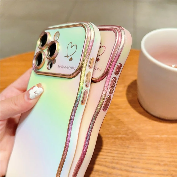 Für Das Iphone 16 Pro Case Curly Form Love Heart TPU Phone Deckung Iriäzierender Gradienten - Farbenfrohes Weiß