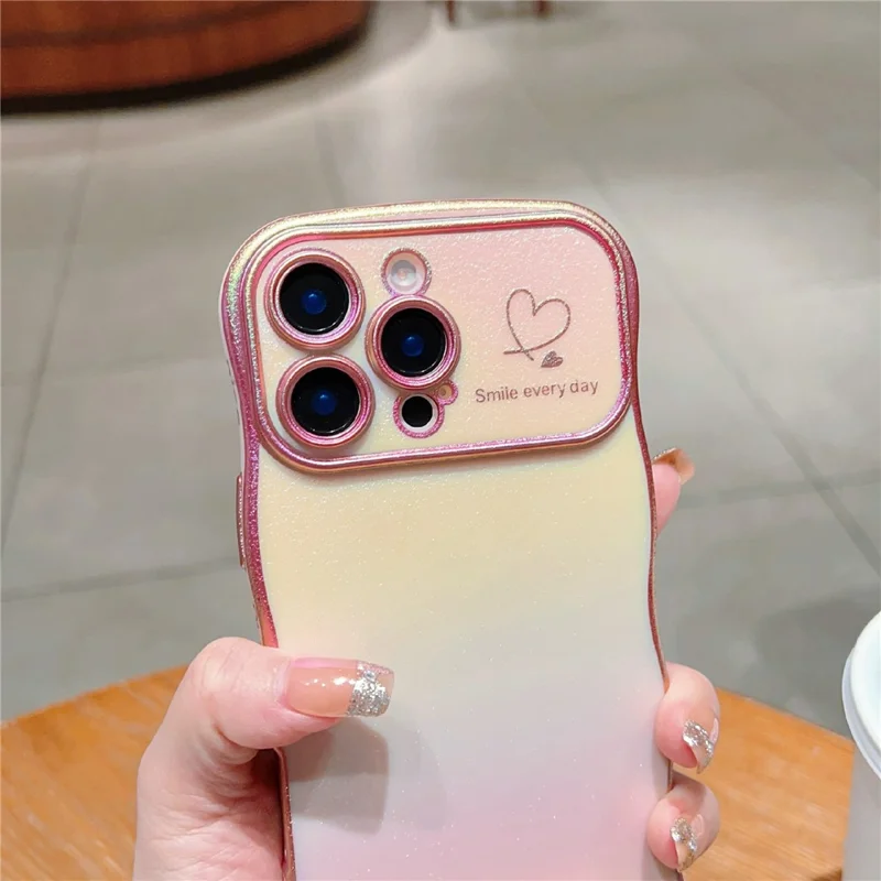 For iPhone 16 Pro Case Curly Shape Love Heart TPU Phone Cover Iridescent Gradient - Colorful Purple